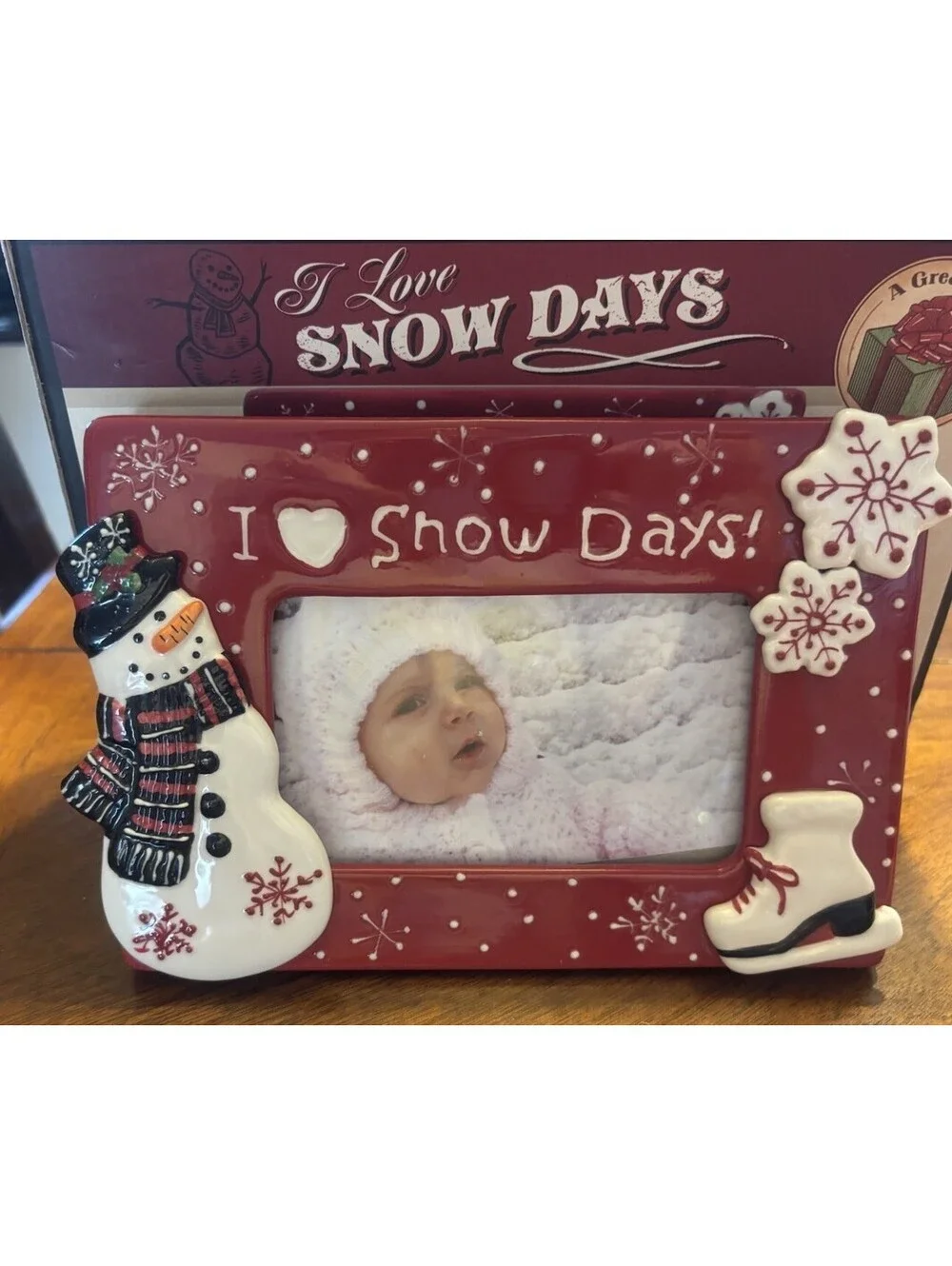 “I Love Snow Days” Picture Frame New In Box Snowman Skates Winter Holidays